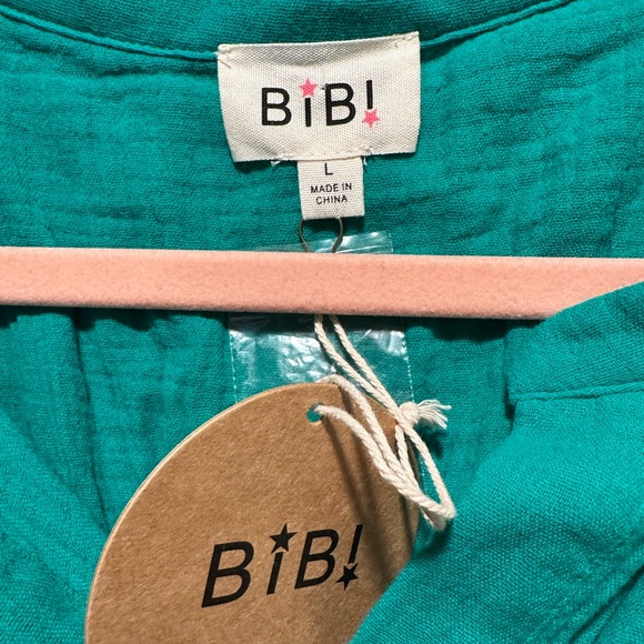 BiBi Kelly Green Button-Up Cotton Blouse NWT Size L - Picture 7 of 9